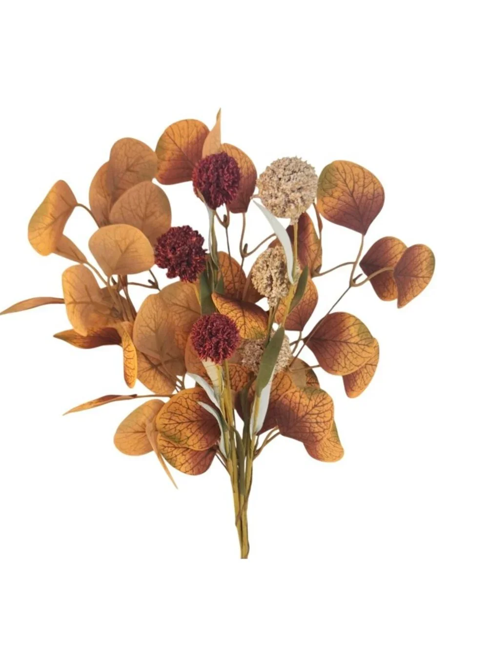 Fall Eucalyptus Stems with Billy Balls, 10 Stem Faux Floral Filler, Autumn Wreat